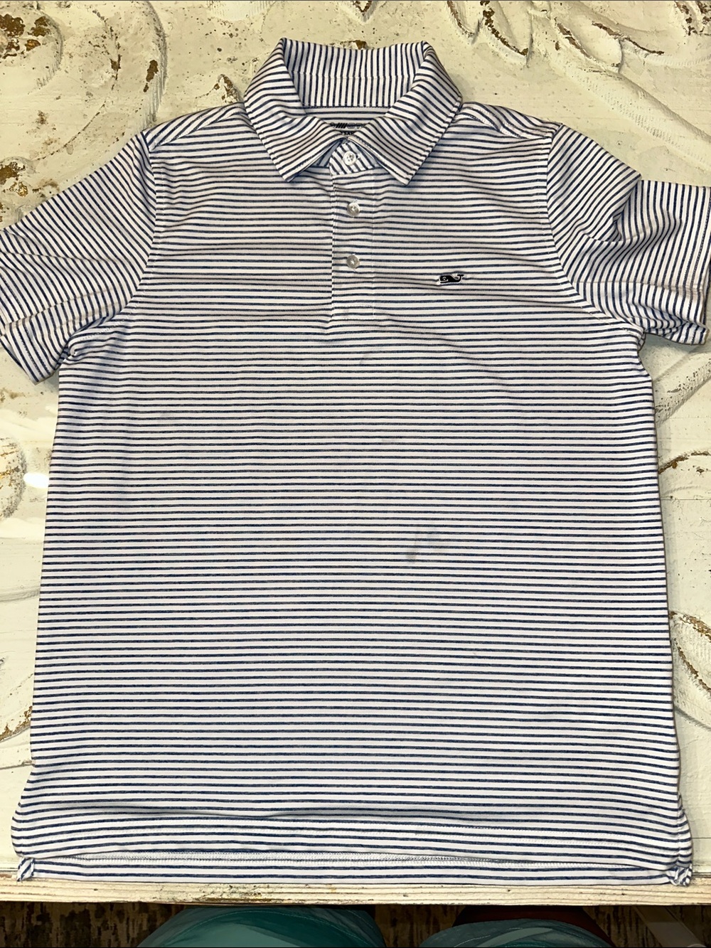 SOLD Vineyard Vines Boys Striped Polo Shirt - White & Navy